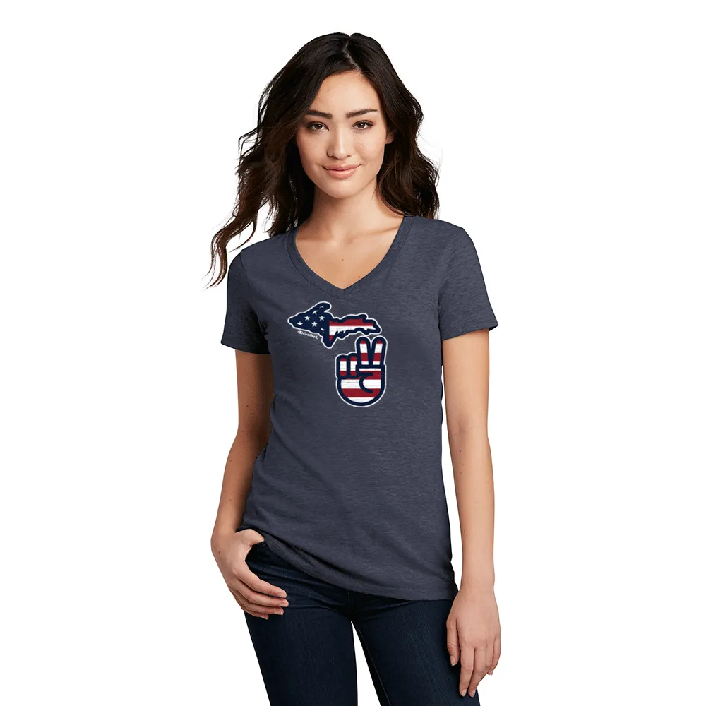 "Michigan Flag Peace" Women's V-Neck