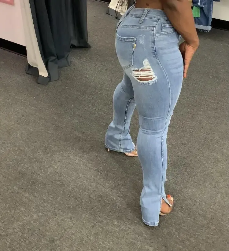 Sky Blue Denim Ripped Jeans